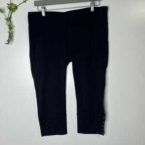 Athleta Black Crop Aerobic Workout Pants Criss Cross Sz XL
